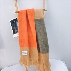 Jil Sander Tricolor Scarf Colorblocked Mohair and Wool / green/ orange/ Purple